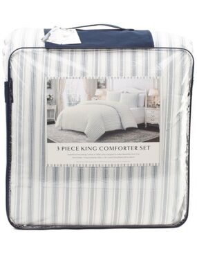 Sanderson Striped 3-Piece Comforter Set -Ivory & Light Blue